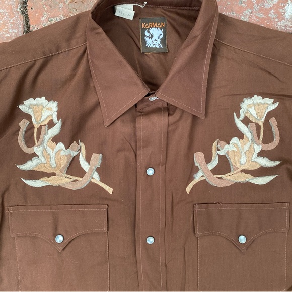 Vintage Karman western embroidered Flower Horseshoe Pearl Snap shirt - Picture 2 of 9